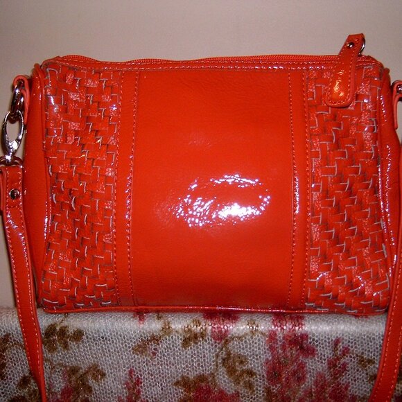 Vintage 80's Woven Leather Orange and Black Sharif Crossbody Bag - Picture 6 of 10